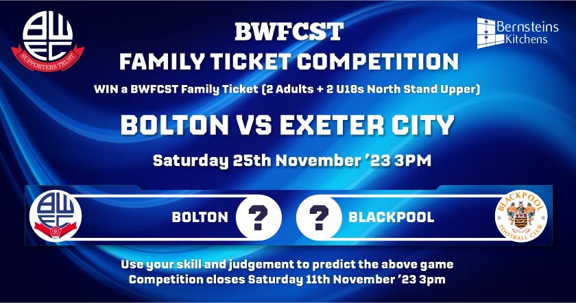BWFCST Family Ticket Competition Win Exeter Tickets